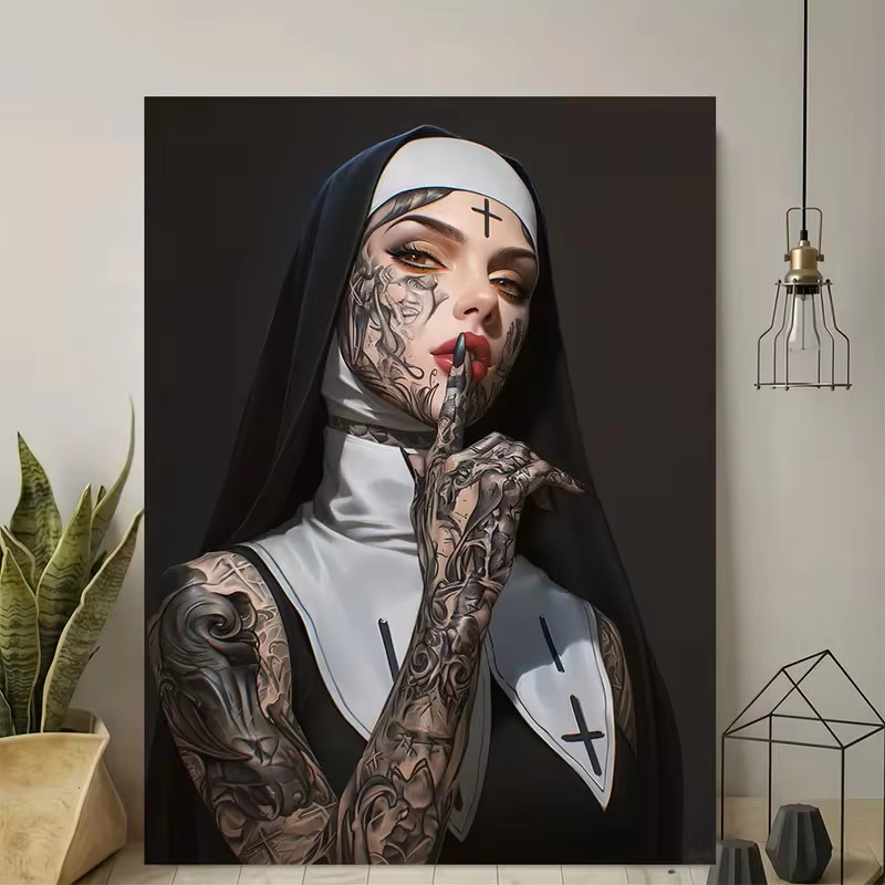 Fashion Girl Tattoo Nun Canvas - đánh giá và giá Photography Trend