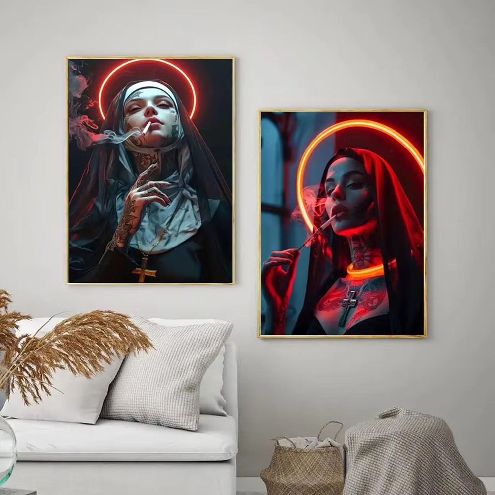 Fashion Girl Tattoo Nun Canvas - đánh giá và giá Photography Trend